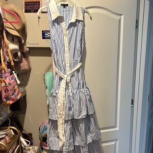 FORT blue striped ruffle maxi- size L